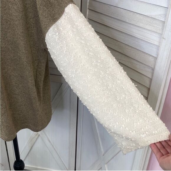 POL Open Tie Back Sweater Bell Sleeve Color Block Brown Cream Large - Picture 7 of 13